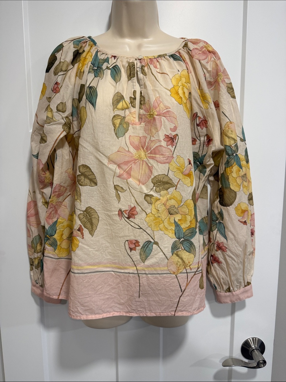 Fifteen Twenty Floral Cotton Blouse Pink Yellow Blue Long Sleeve S
